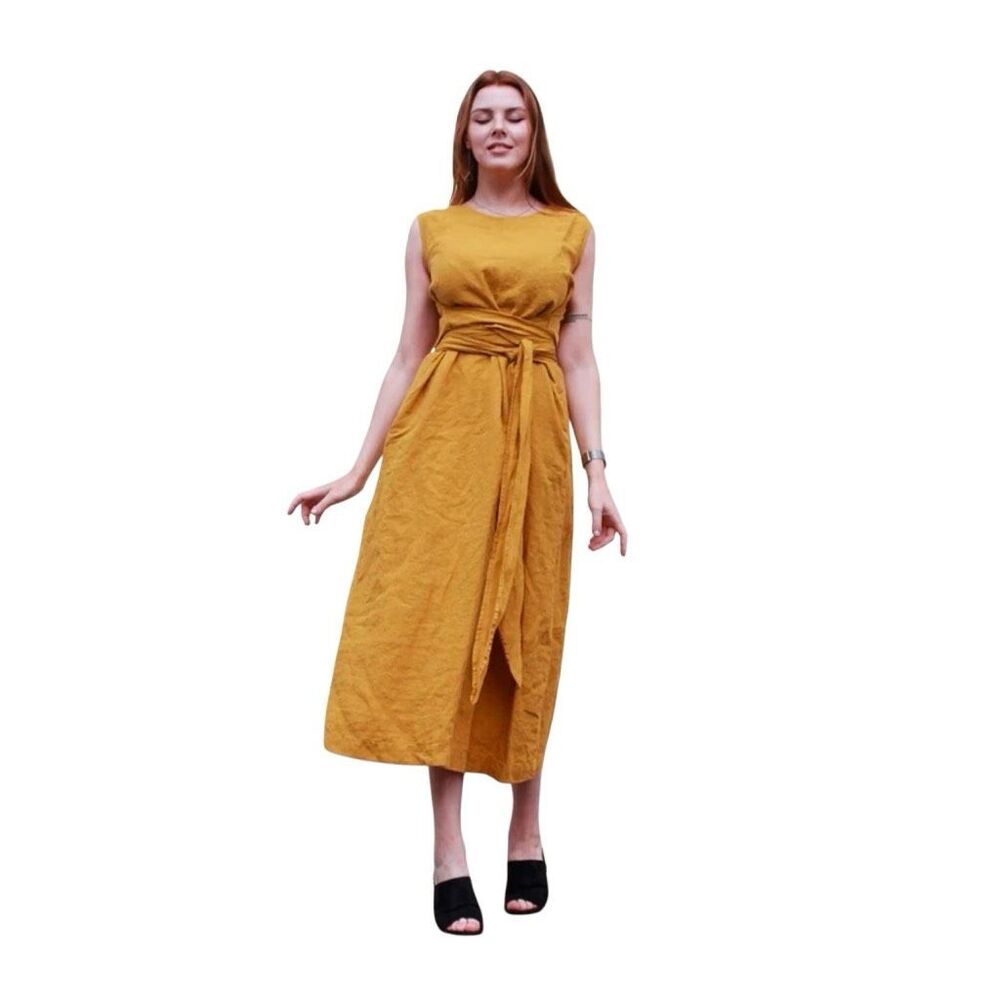 LO Len.Ok linen sleeveless midi dress  size M